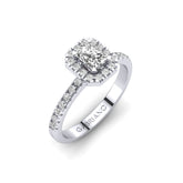 Gabriano Kylie 4 tırnaklı tektaş yüzük; GIA-HRD sertifikalı radiant pırlanta ve beyaz altın montürün üstten görünüşü